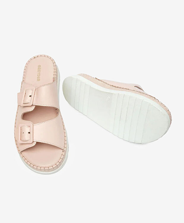 Kadın Pudra Hakiki Deri Comfort Terlik - 6