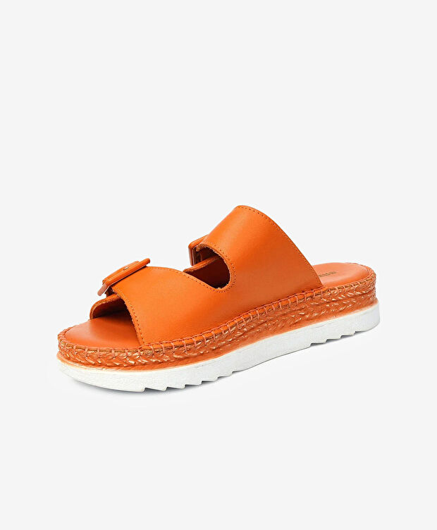 Kadın Turuncu Hakiki Deri Comfort Terlik - 3