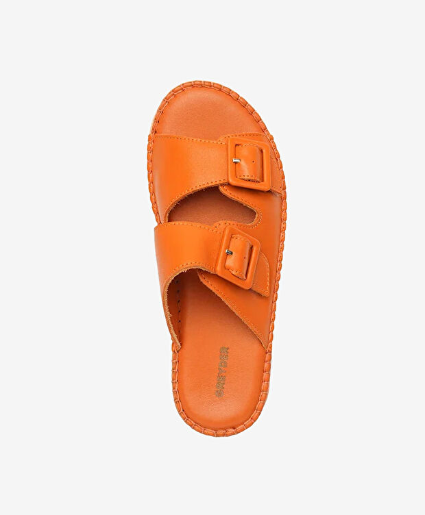 Kadın Turuncu Hakiki Deri Comfort Terlik - 4