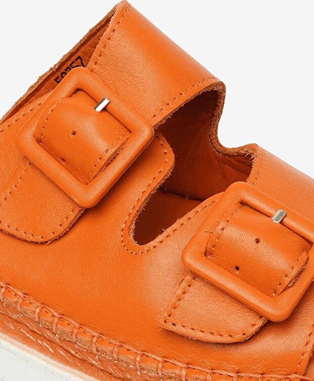 Kadın Turuncu Hakiki Deri Comfort Terlik - 5