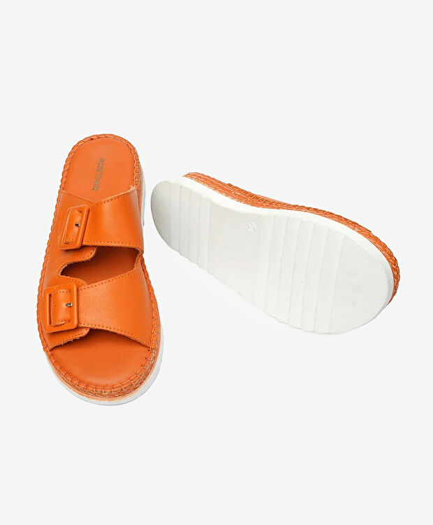 Kadın Turuncu Hakiki Deri Comfort Terlik - 6
