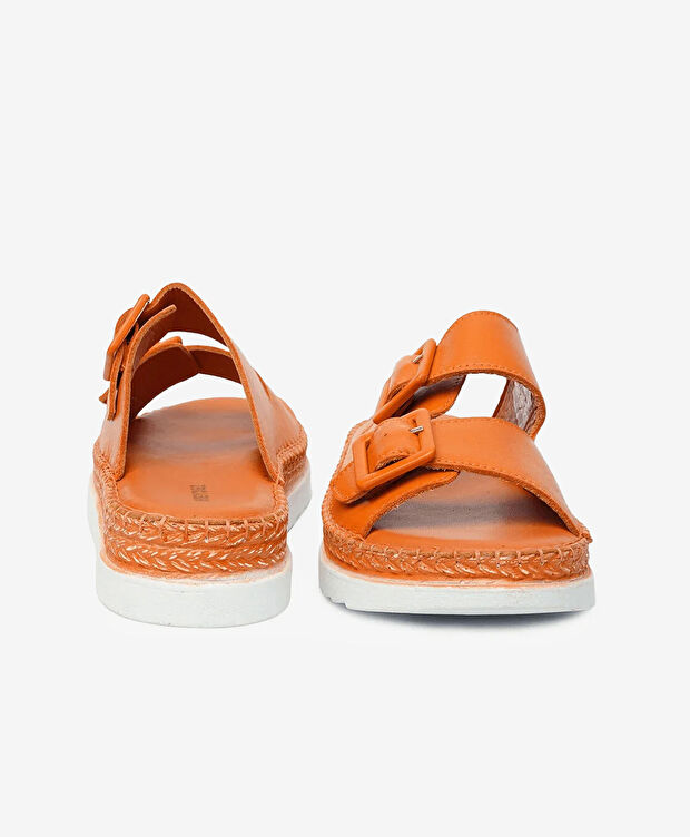 Kadın Turuncu Hakiki Deri Comfort Terlik - 7