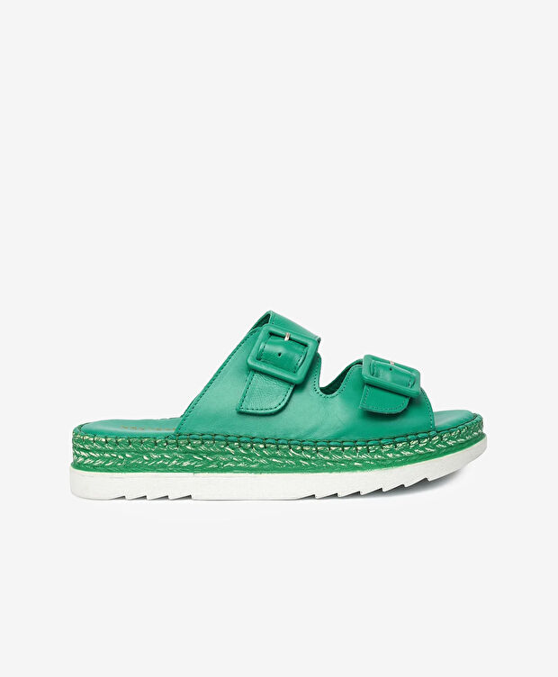 Kadın Yeşil Hakiki Deri Comfort Terlik - 1