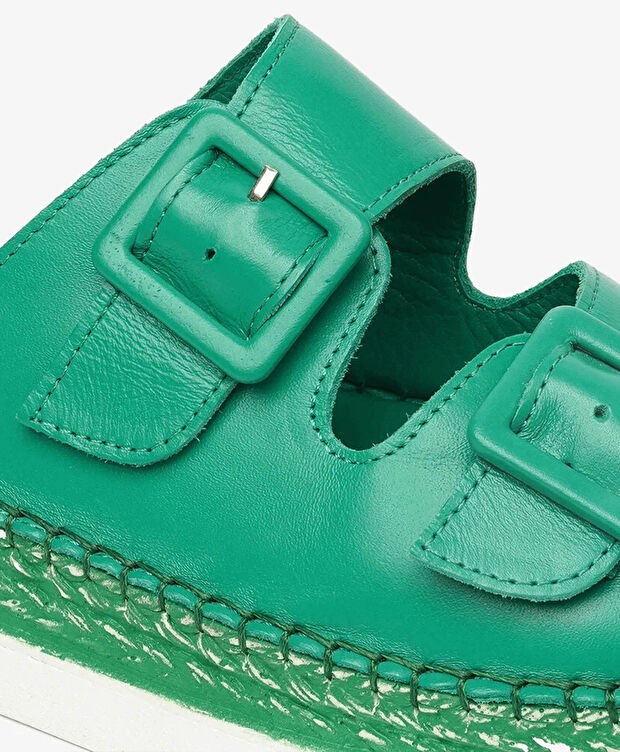 Kadın Yeşil Hakiki Deri Comfort Terlik - 5