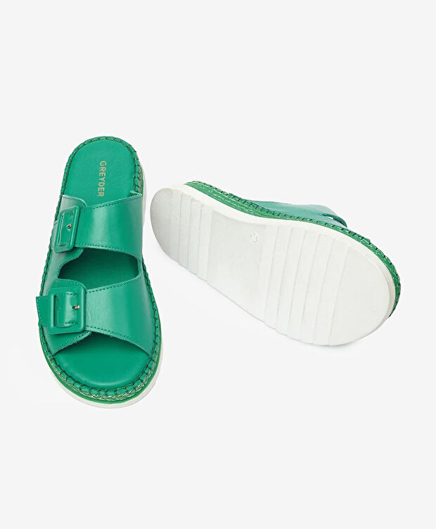 Kadın Yeşil Hakiki Deri Comfort Terlik - 6