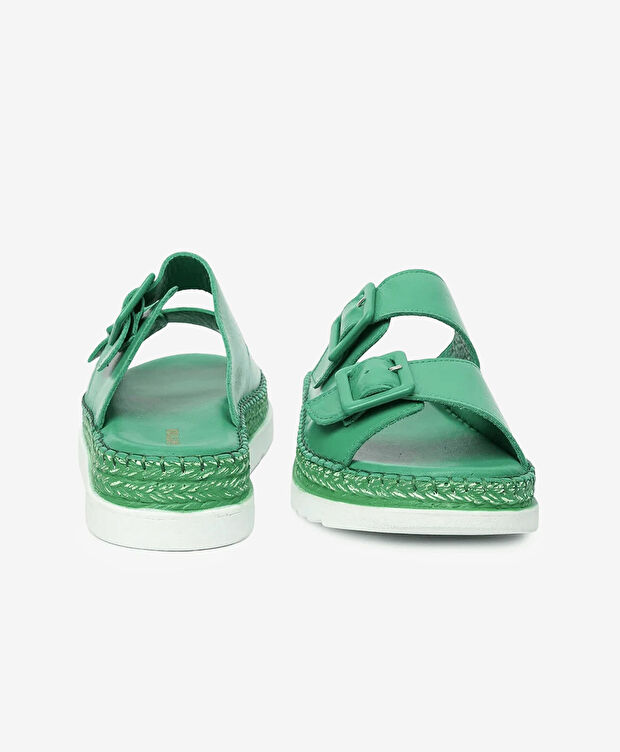 Kadın Yeşil Hakiki Deri Comfort Terlik - 7