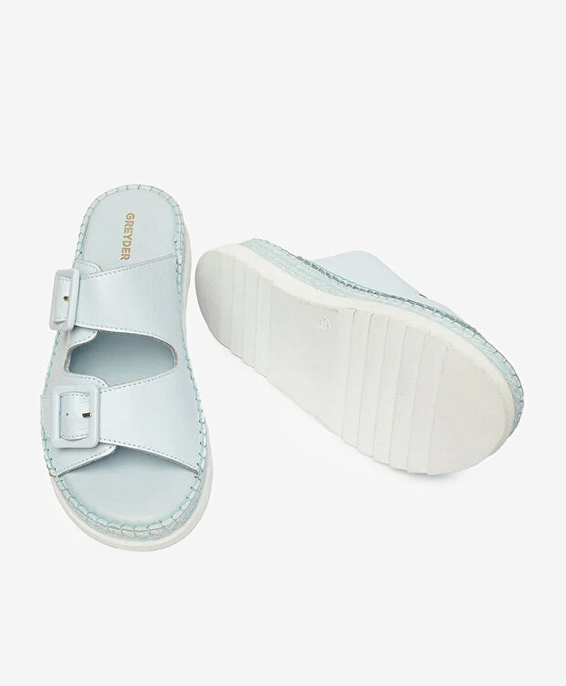 Kadın Bebe Mavi Hakiki Deri Comfort Terlik - 6