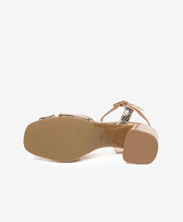 Kadın Altın Hakiki Deri Topuklu Sandalet - 6