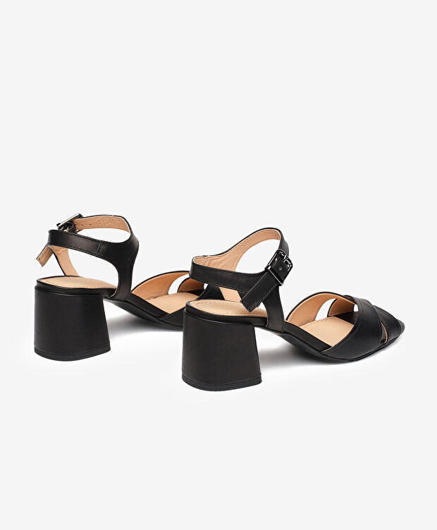 Kadın Siyah Hakiki Deri Topuklu Sandalet - 4