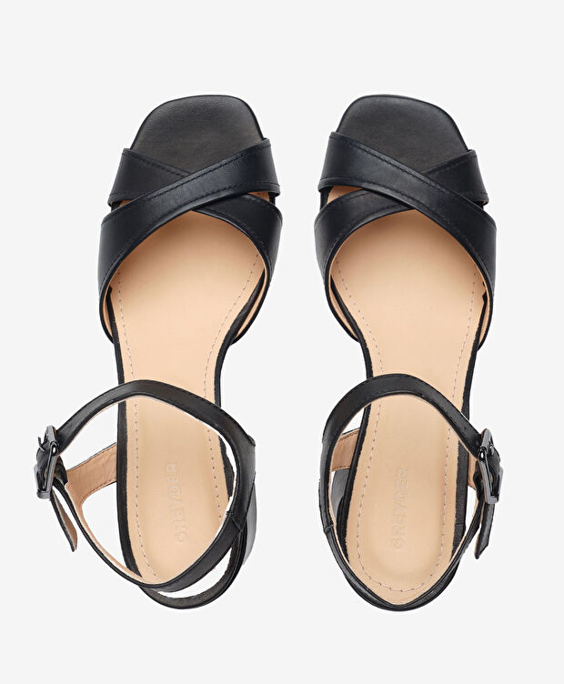 Kadın Siyah Hakiki Deri Topuklu Sandalet - 5