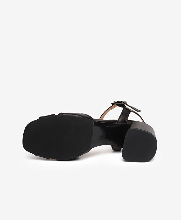 Kadın Siyah Hakiki Deri Topuklu Sandalet - 6