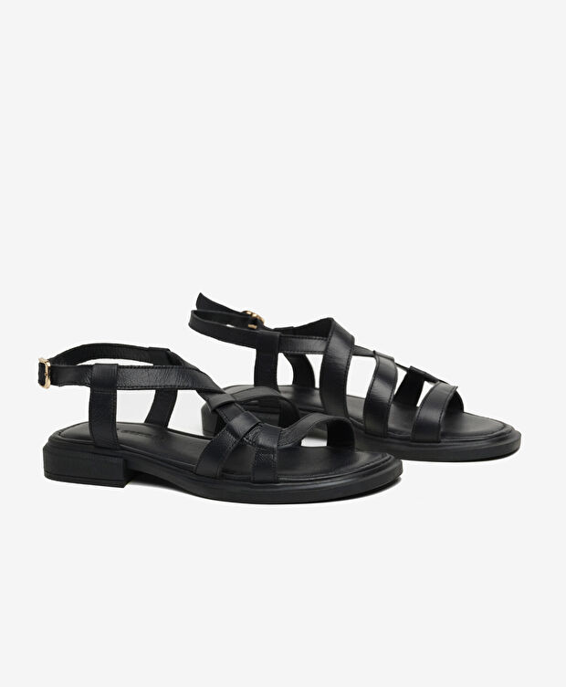 Kadın Siyah Hakiki Deri Sandalet - 3