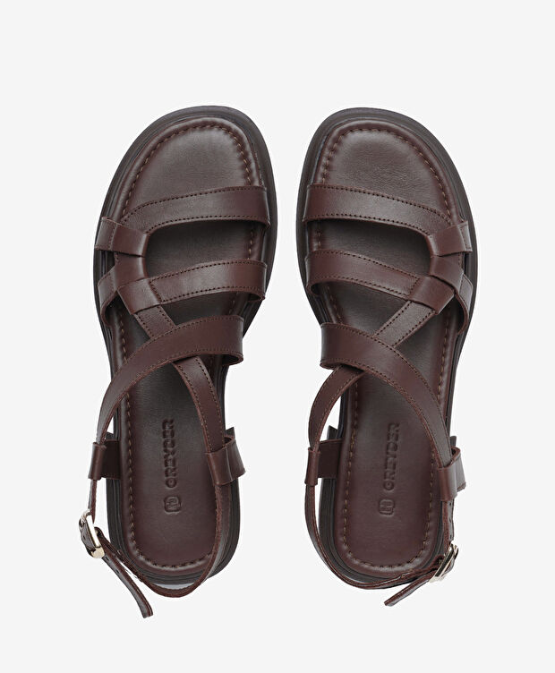 Kadın Kahverengi Hakiki Deri Sandalet - 5