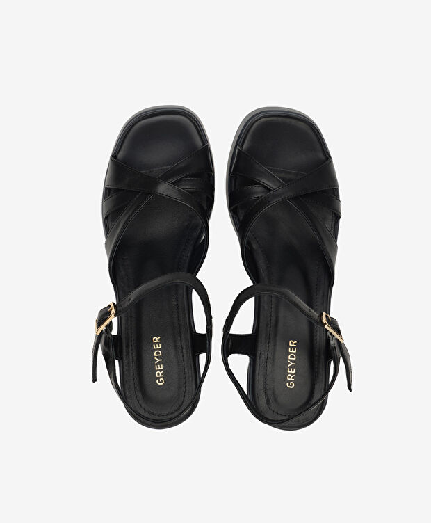 Kadın Siyah Hakiki Deri Topuklu Sandalet - 5