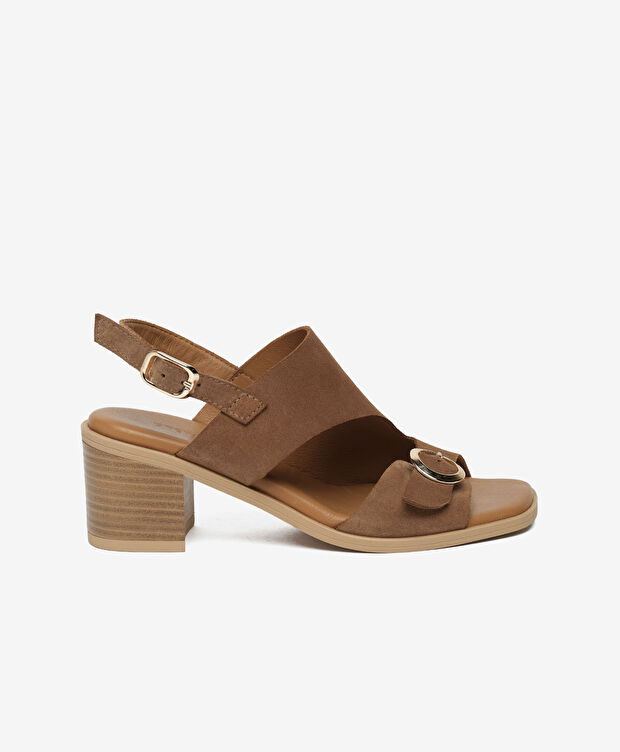 Kadın Sigaro Süet Hakiki Deri Topuklu Sandalet - 1