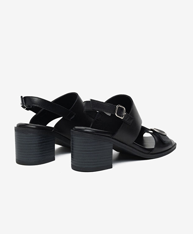 Kadın Siyah Hakiki Deri Topuklu Sandalet - 4