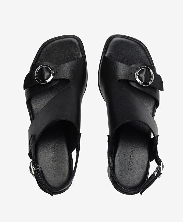 Kadın Siyah Hakiki Deri Topuklu Sandalet - 5