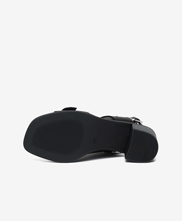 Kadın Siyah Hakiki Deri Topuklu Sandalet - 6