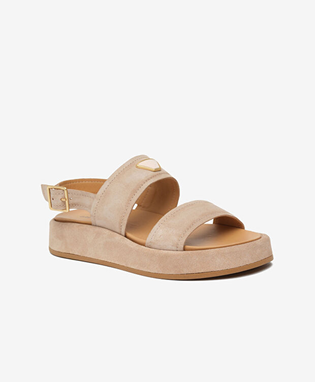 Kadın Bej Süet Hakiki Deri Sandalet - 2