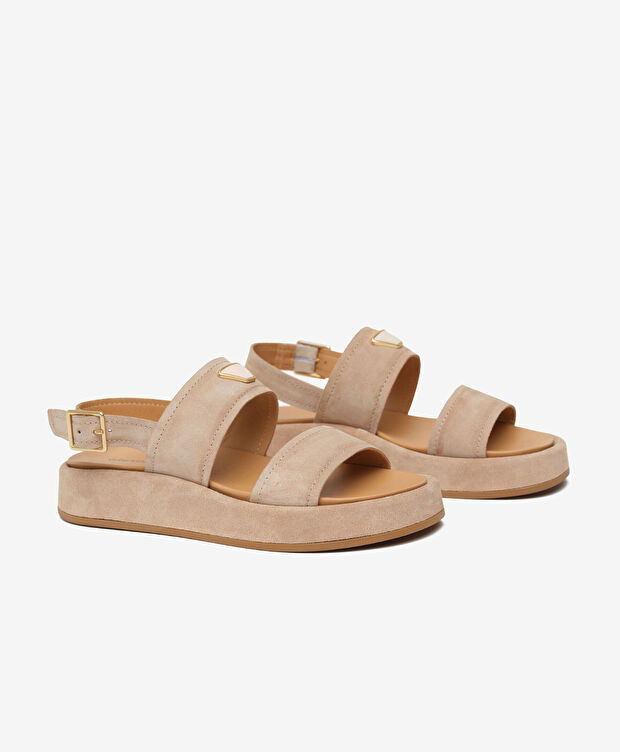 Kadın Bej Süet Hakiki Deri Sandalet - 3