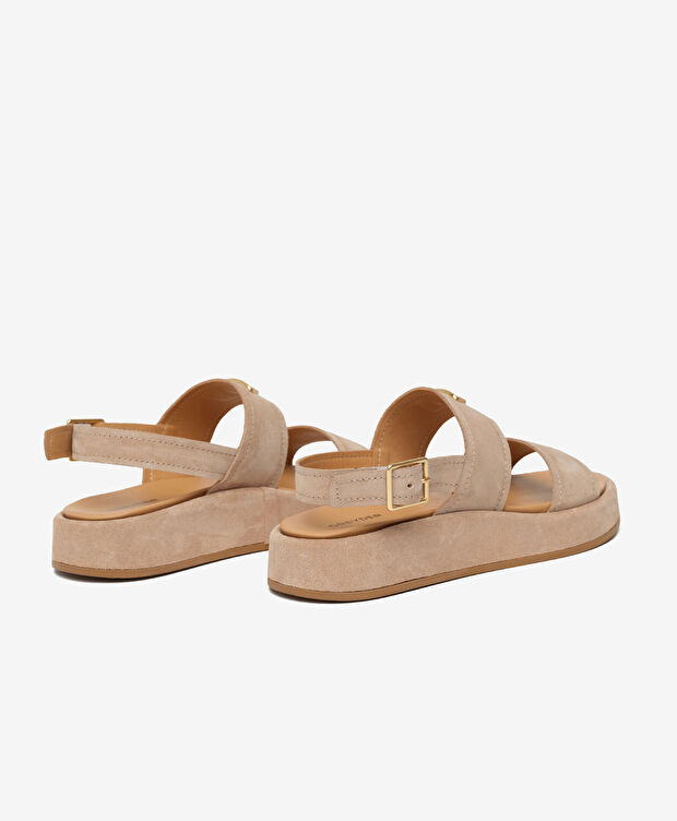 Kadın Bej Süet Hakiki Deri Sandalet - 4