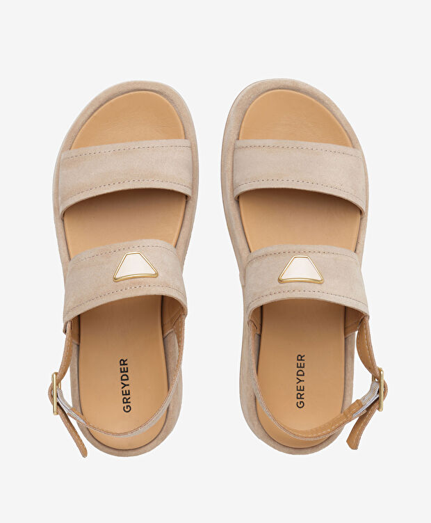 Kadın Bej Süet Hakiki Deri Sandalet - 5