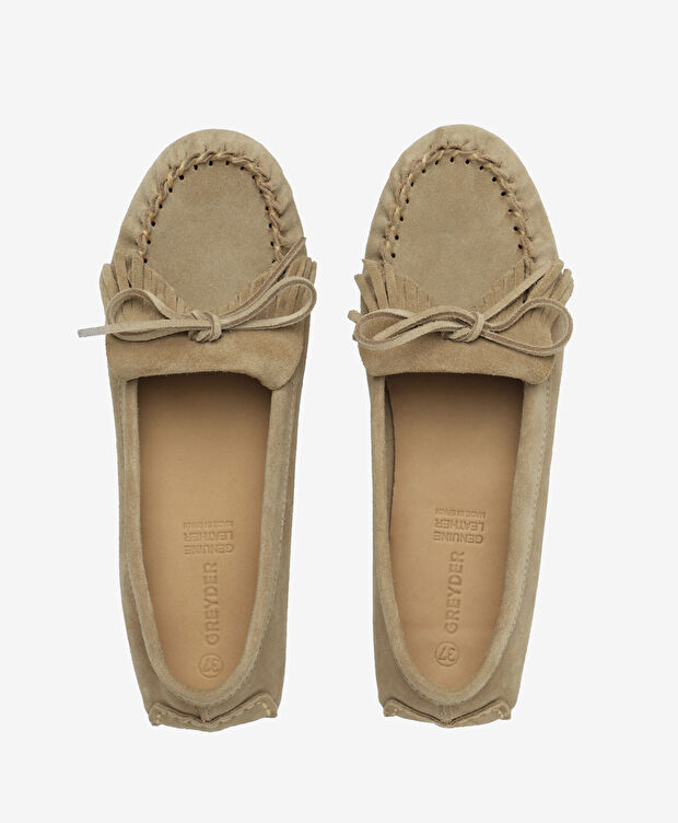 Kadın Bej Süet Hakiki Deri Loafer Ayakkabı - 5