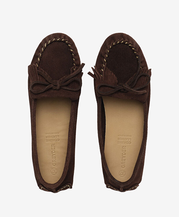 Kadın Kahverengi Süet Hakiki Deri Loafer Ayakkabı - 5