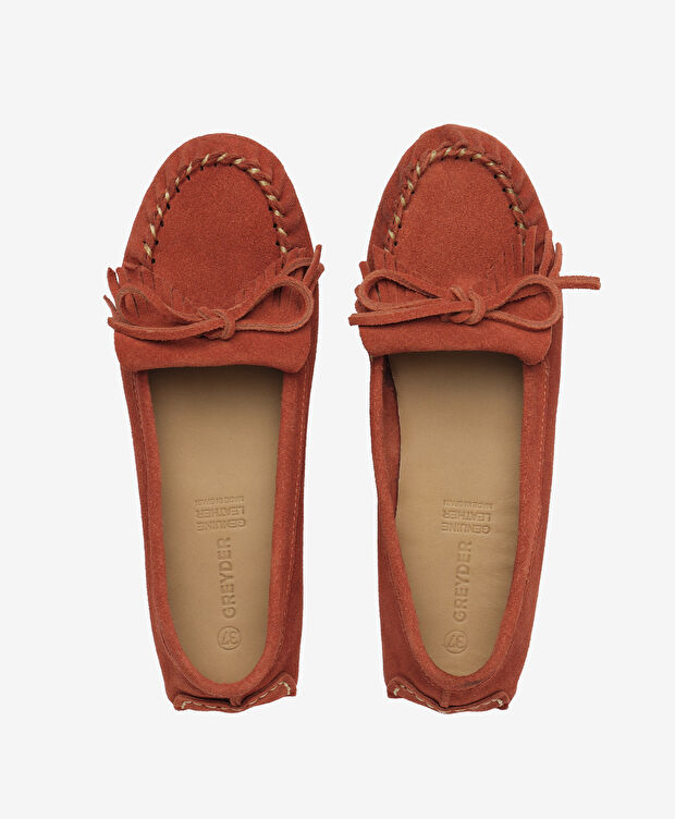 Kadın Kırmızı Süet Hakiki Deri Loafer Ayakkabı - 5