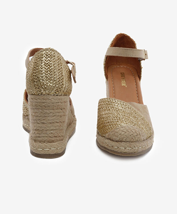 Kadın Altın Hakiki Deri Topuklu Sandalet - 7