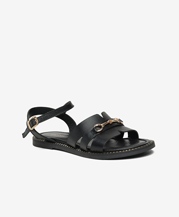 Kadın Siyah Hakiki Deri Sandalet - 2