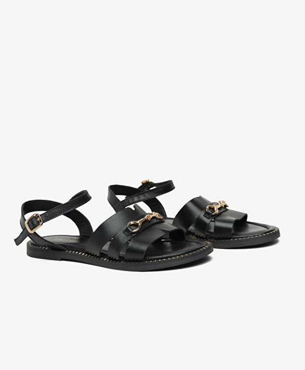 Kadın Siyah Hakiki Deri Sandalet - 3