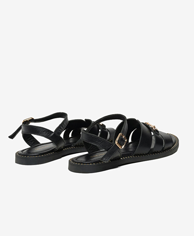 Kadın Siyah Hakiki Deri Sandalet - 4