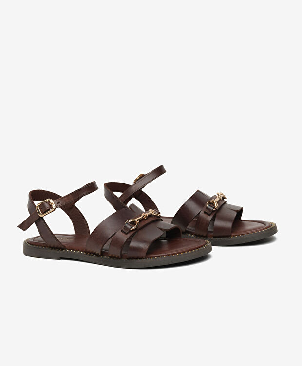 Kadın Kahverengi Hakiki Deri Sandalet - 3