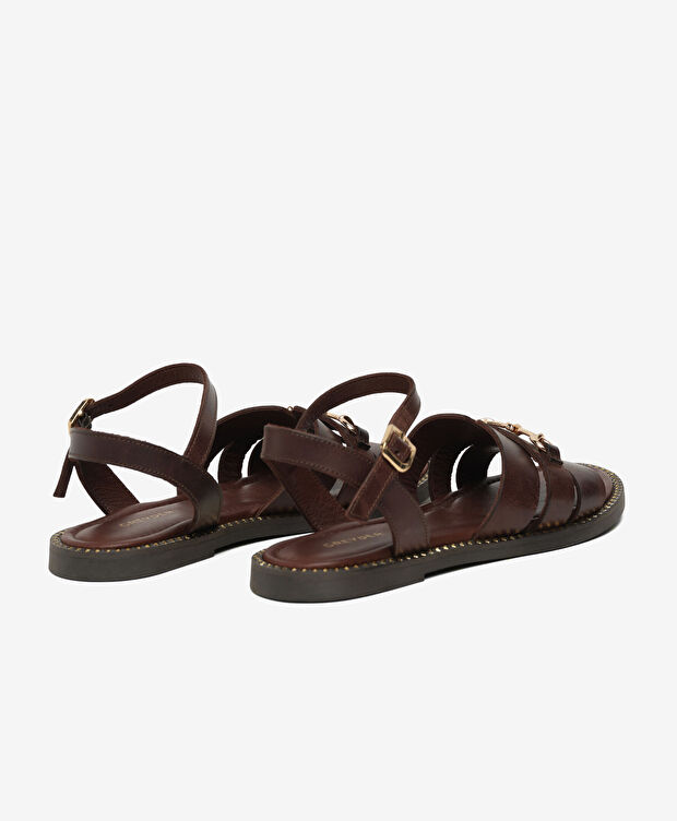 Kadın Kahverengi Hakiki Deri Sandalet - 4