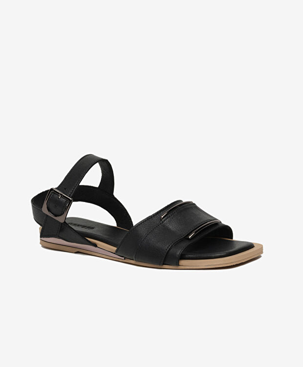 Kadın Siyah Hakiki Deri Sandalet - 2