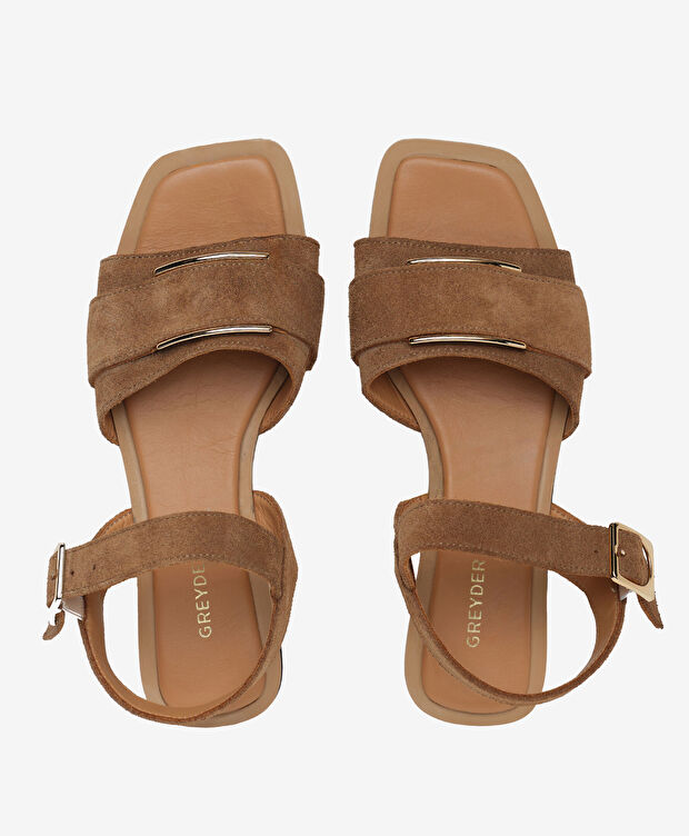 Kadın Sigaro Süet Hakiki Deri Sandalet - 5