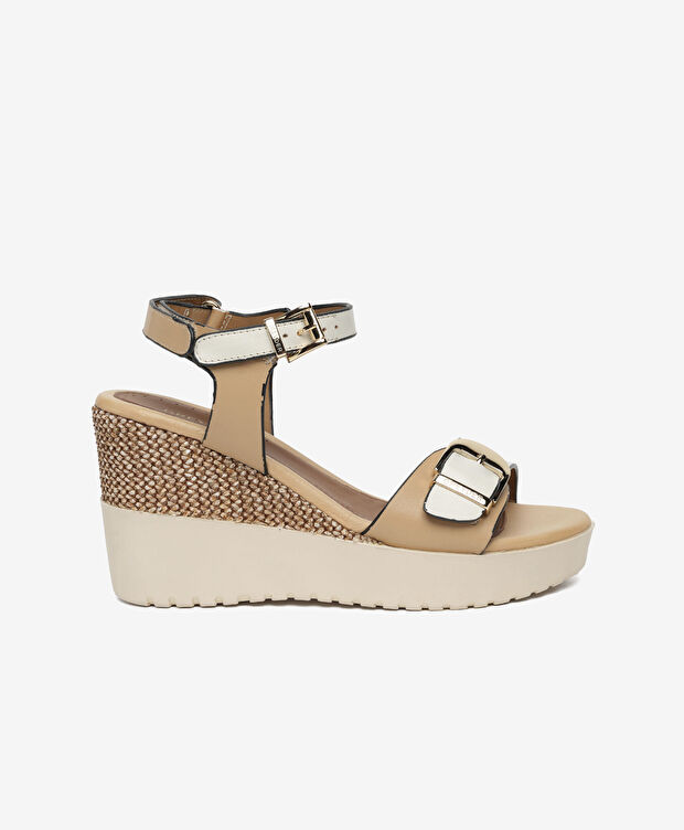 Kadın Kirli Beyaz Hakiki Deri Topuklu Sandalet - 1