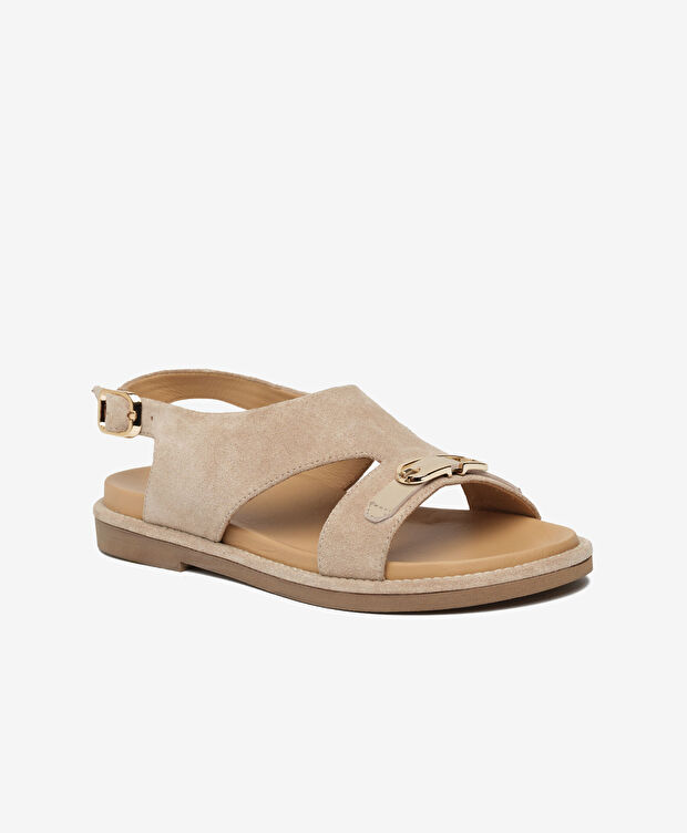 Kadın Bej Süet Hakiki Deri Sandalet - 2