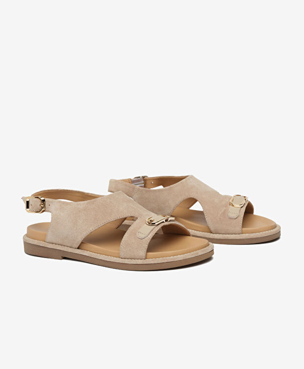 Kadın Bej Süet Hakiki Deri Sandalet - 3