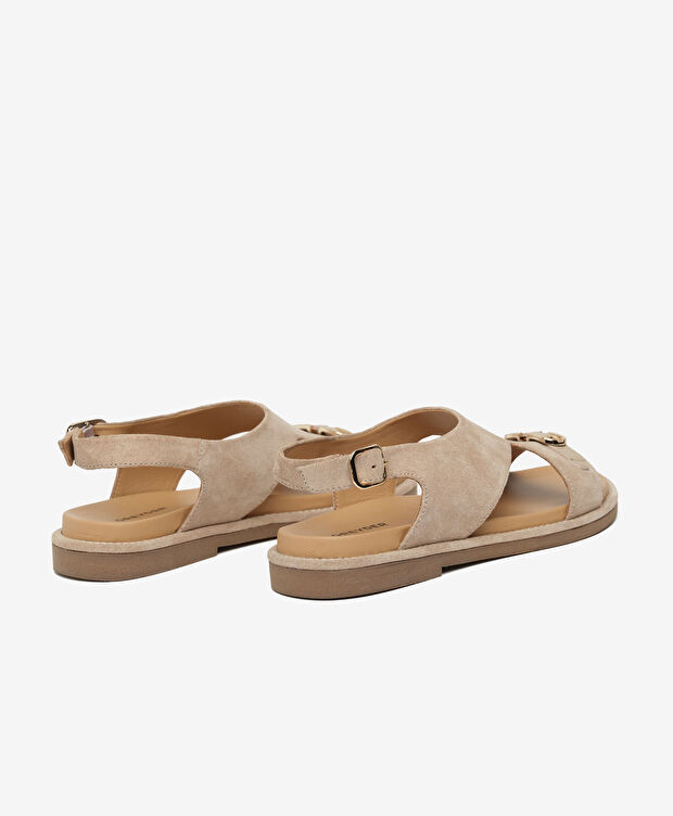 Kadın Bej Süet Hakiki Deri Sandalet - 4