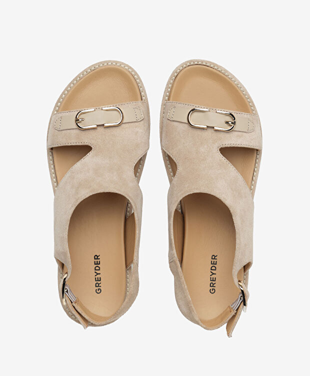 Kadın Bej Süet Hakiki Deri Sandalet - 5