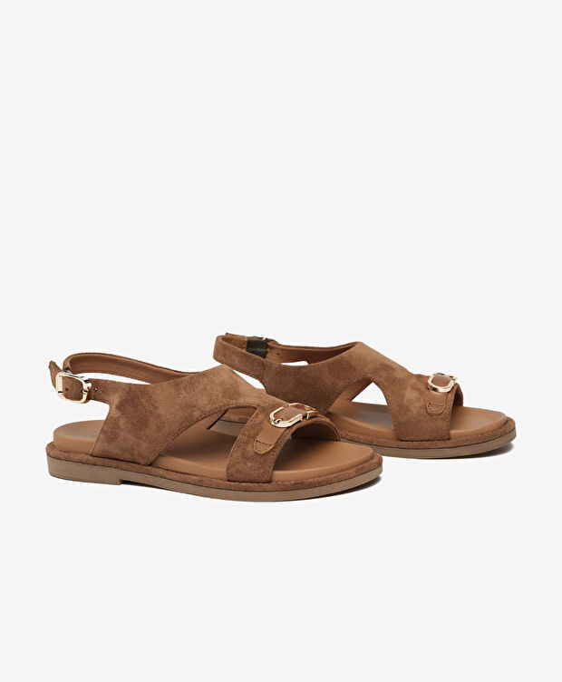 Kadın Taba Süet Hakiki Deri Sandalet - 3