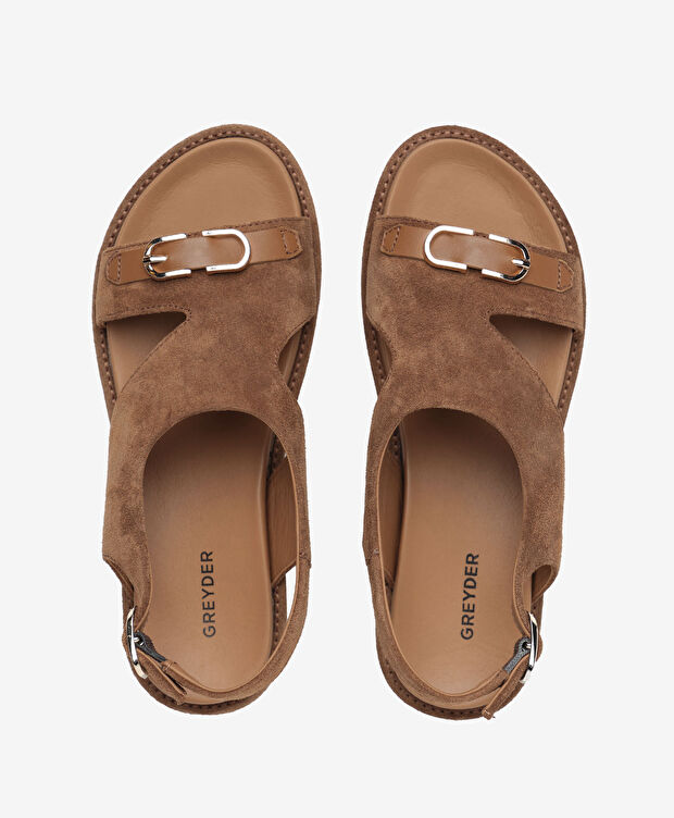 Kadın Taba Süet Hakiki Deri Sandalet - 5