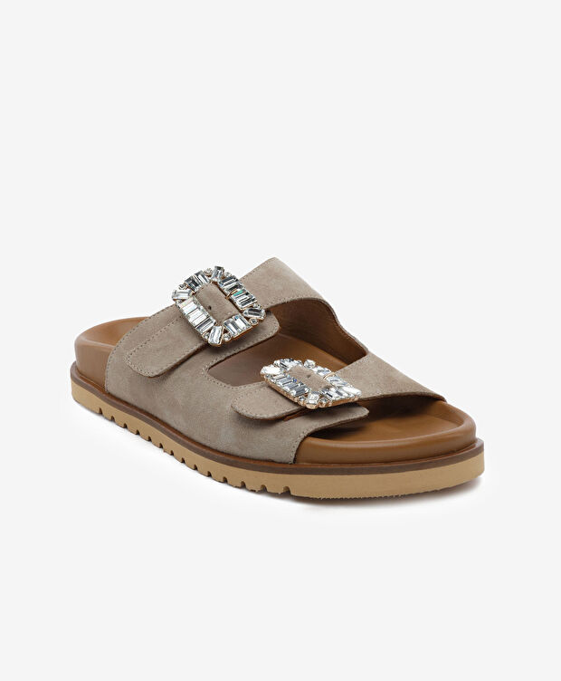 Kadın Bej Süet Hakiki Deri Terlik - 2