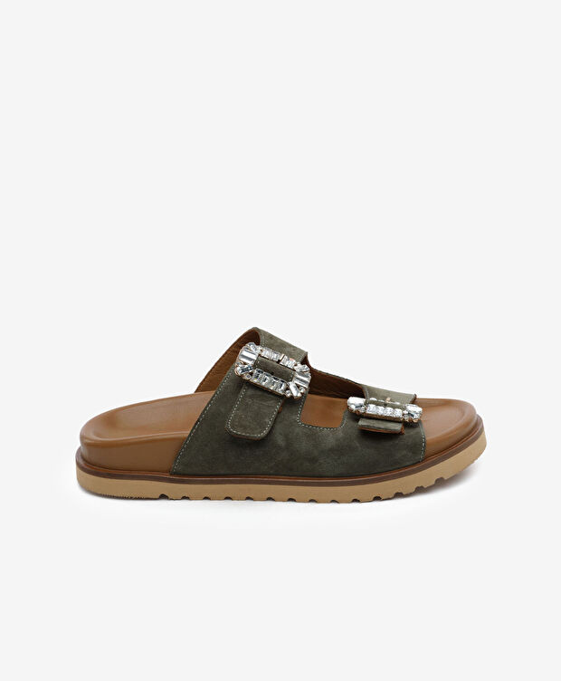 Kadın Haki Süet Hakiki Deri Terlik - 1