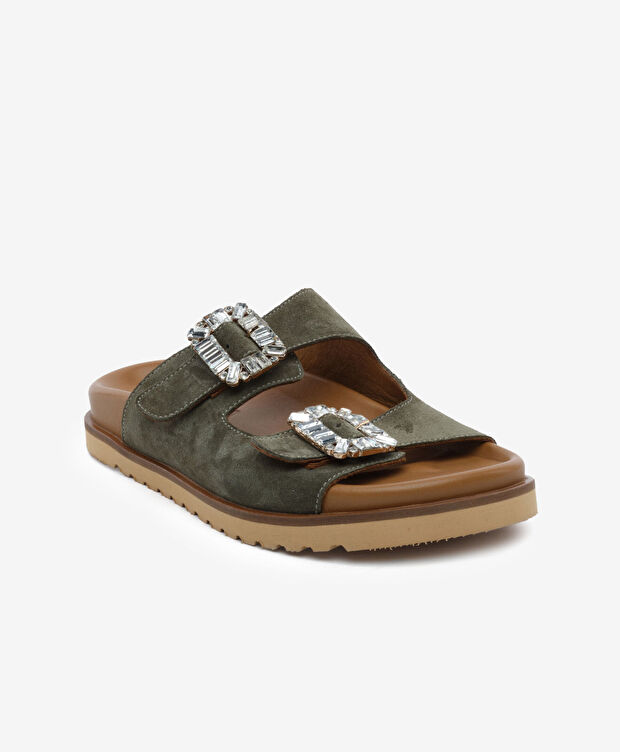 Kadın Haki Süet Hakiki Deri Terlik - 2