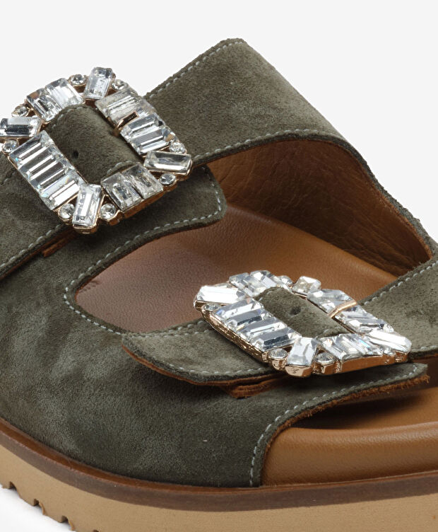 Kadın Haki Süet Hakiki Deri Terlik - 5