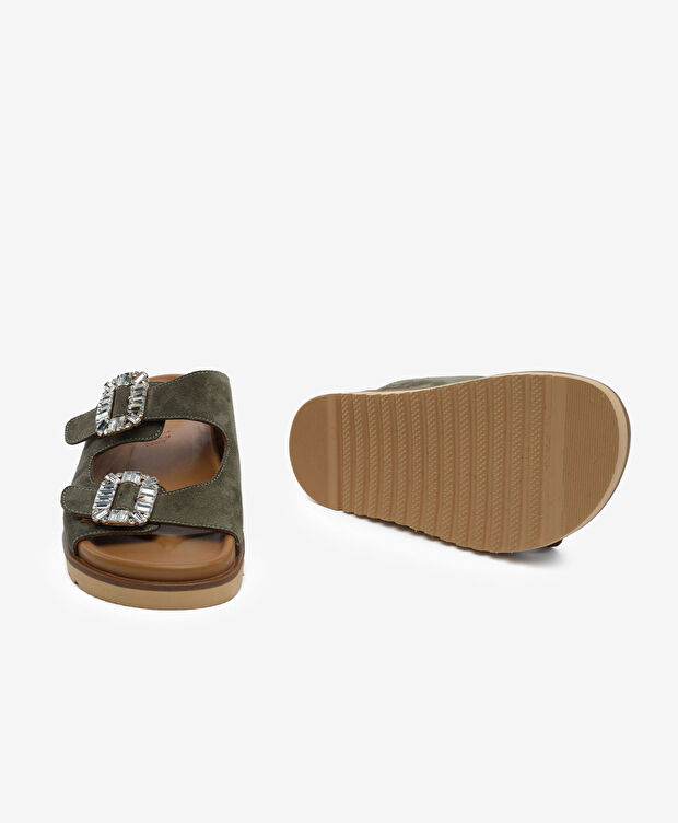 Kadın Haki Süet Hakiki Deri Terlik - 6