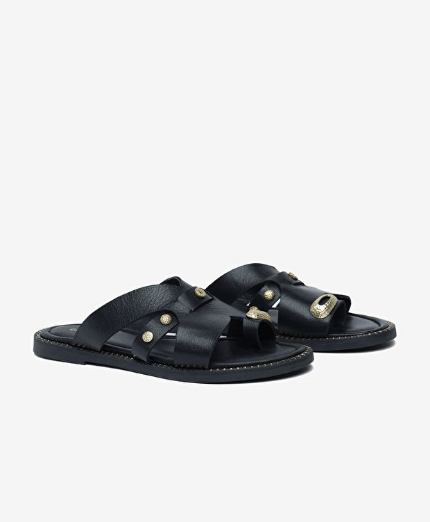 Kadın Siyah Hakiki Deri Terlik - 3